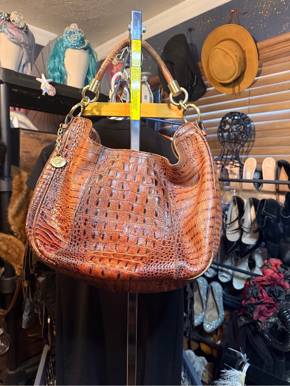 Brahmin Croc-Embossed Hobo Bag - Cognac Brown